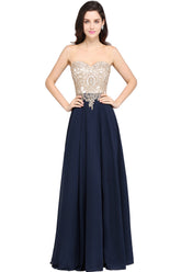 A-Line Chiffon Tulle Lace Scoop Sleeveless Floor Length Bridesmaid Dress with Beadings