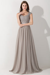 A-line Chiffon V-Neck Sleeveless Ruffles Floor Length Bridesmaid Dress with Appliques