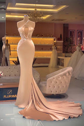 Long One Shoulder Mermaid Satin Prom Dress With Side Train