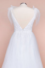 Plus Size Long V-neck Appliques Tulle A-line White Wedding Dress