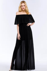 Elegant A-Line Chiffon Off the Shoulder Sleeveless Floor Length Bridesmaid Dresses