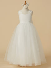 Long A-line Sleeveless Tulle Floor Length First Communion Flower Girl Dresses