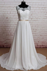 Elegant Long Sweetheart Lace Chiffon A-line Wedding Dress
