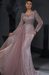 Long Mermaid Tulle Sweetheart Prom Dress with Sleeves