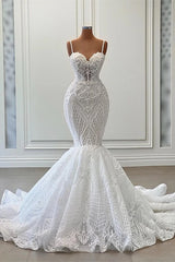 Spaghetti Straps Sweetheart Sleeveless Mermaid Lace Wedding Dresses