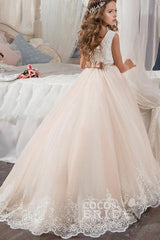 Long Tulle Scoop Neck Sleeveless Ball Gown Flower Girl Dress