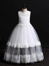 Long Princess Floor Length Sleeveless Jewel Neck Flower Girl Dresses