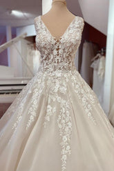 Long Sweetheart Wide Straps A-Line Appliques Lace Backless Ruffles Wedding Dress