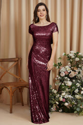Long Sequins Scoop Neck Floor Length Mermaid Evening Dress
