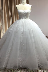 Gergrous Long Off The Shoulder Appliques Sweetheart Ball Gown Wedding Dresses