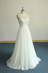 Amazing Long Appliques Lace Chiffon A-line Wedding Dress
