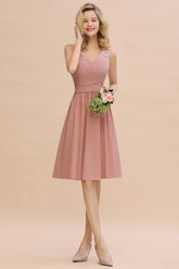 Glamorous Wide Straps A-Line V-neck Knee-length Ruched Bridesmaid Dress