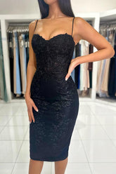 Black Short Mermaid Sweetheart Lace Formal Prom Dresses