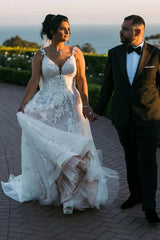 Plus Size Long A-line Sweetheart Tulle Floral Lace Wedding Dress