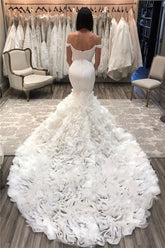 Long Mermaid Off the Shoulder Tulle Ruffles Wedding Dresses