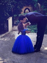 Royal Blue Long Off the Shoulder Ball Gown Tulle Flower Girl Dresses