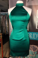 Simple Dark Green Short Mermaid High Neck Homecoming Dress