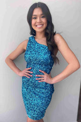 Mermaid Sequin Lace-Up One Shoulder Red Short Homecoming Dress
