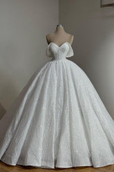 Gorgeous Sequins Ball Gown Off The Shoulder Long Wedding Dress with Beads