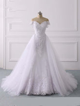 Glamorous Long Off the Shoulder Lace Tulle Mermaid Wedding Dresses