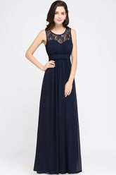 A-line Chiffon Lace Jewel Sleeveless Floor Length Bridesmaid Dress