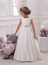 White A-line Satin Flower Girl Dresses Long Christmas Dresses
