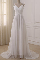 Elegant Long A-line Ruffle V-neck Chiffon Wedding Dress