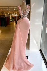 Simple Long Mermaid Wide Straps Ruffles Prom Dress with Beading