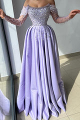 A-line Strapless Long Satin Formal Prom Dress with Sleeves