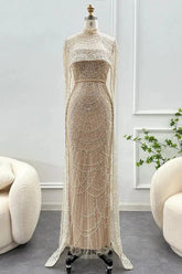 Elegant Long Mermaid High Neck Formal Evening Dress with Beads