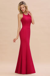 Red Mermaid Halter Prom Dress Long Bridesmaid Dresses
