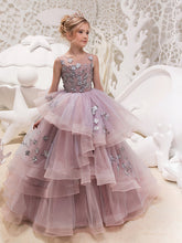 Long Ball Gown Tulle Sleeveless Jewel Neck Party Girl Dresses