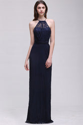 Elegant A-Line Lace Halter Sleeveless Floor Length Bridesmaid Dress