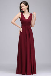 Elegant A-Line Chiffon V-Neck Sleeveless Bridesmaid Dresses
