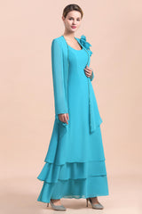 Gorgeous Floral Appliques Long Sleeves Mother of Bride Dress With Wraps