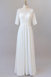 Elegant Long A-line Sweetheart Lace Chiffon Floor Length Wedding Dress