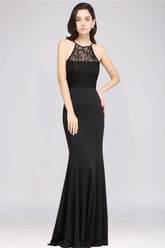 Sexy Mermaid Chiffon Lace Jewel Sleeveless Keyhole Floor Length Bridesmaid Dress