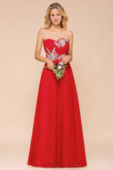 Vintage A-line Strapless Floor Length Chiffon Bridesmaid Dress With Appliques