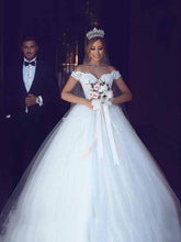 Long Off the Shoulder Lace Ball Gown Tulle Wedding Dresses