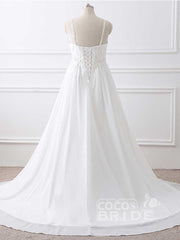 Plus Size Long Spaghetti Straps A-Line Ruffles Chiffon Wedding Dresses