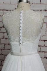 Long A-line Illusion Lace Tulle Chapel Train Backless Wedding Dress