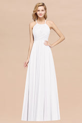 A-Line Chiffon Halter Ruffles Floor Length Bridesmaid Dress