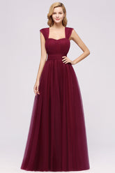 A-Line Chiffon Sweetheart Straps Sleeves Floor Length Bridesmaid Dresses with Ruffles