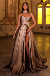Long A Line Satin Floor Length Sweetheart Prom Dress with Split Front