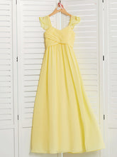 Long A-Line Square Neck Floor Length Chiffon Junior Bridesmaid Dress With Ruffles