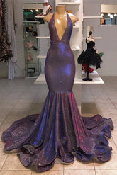 Sexy Long Mermaid V-Neck Sleeveless Prom Dresses