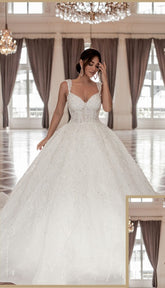 Elegant Ball Gown Sweetheart Tulle Sleeveless Long Beading Wedding Dress