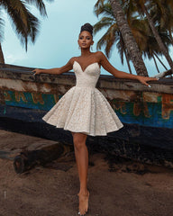 Chic Short A-line Off the shoulder Lace Wedding Dress