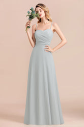 Spaghetti Straps Sweetheart A-Line Wedding Guest Dress Chiffon Bridesmaid Dress