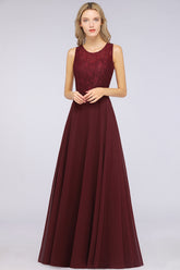 A-Line Chiffon Lace Jewel Sleeveless Hollowout Floor Length Bridesmaid Dress